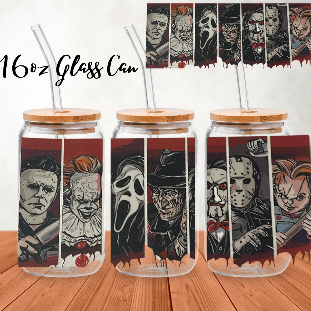 16oz Horror Movie Friends Glass Can